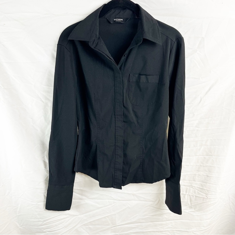 Vintage Y2k 2000s Express Black Button-Up Stretch Shirt Size 3/4